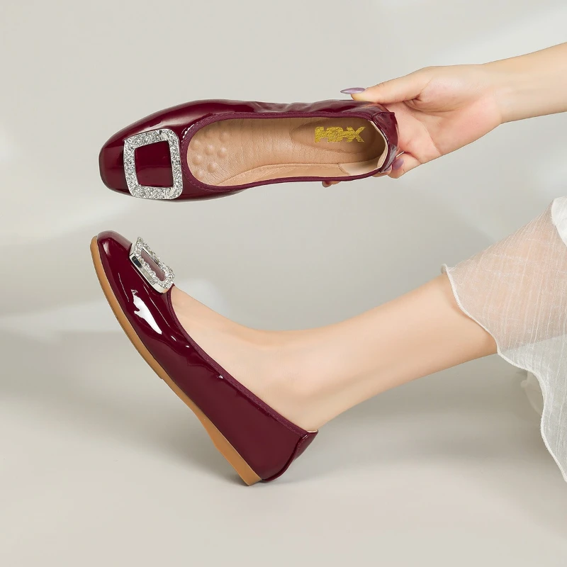 Moccasin Shoes Crystal Female Footwear Elegant Buckle Shallow Mouth Moccasins Rhinestone Dress Comfortable Summer Single Shoes view 6