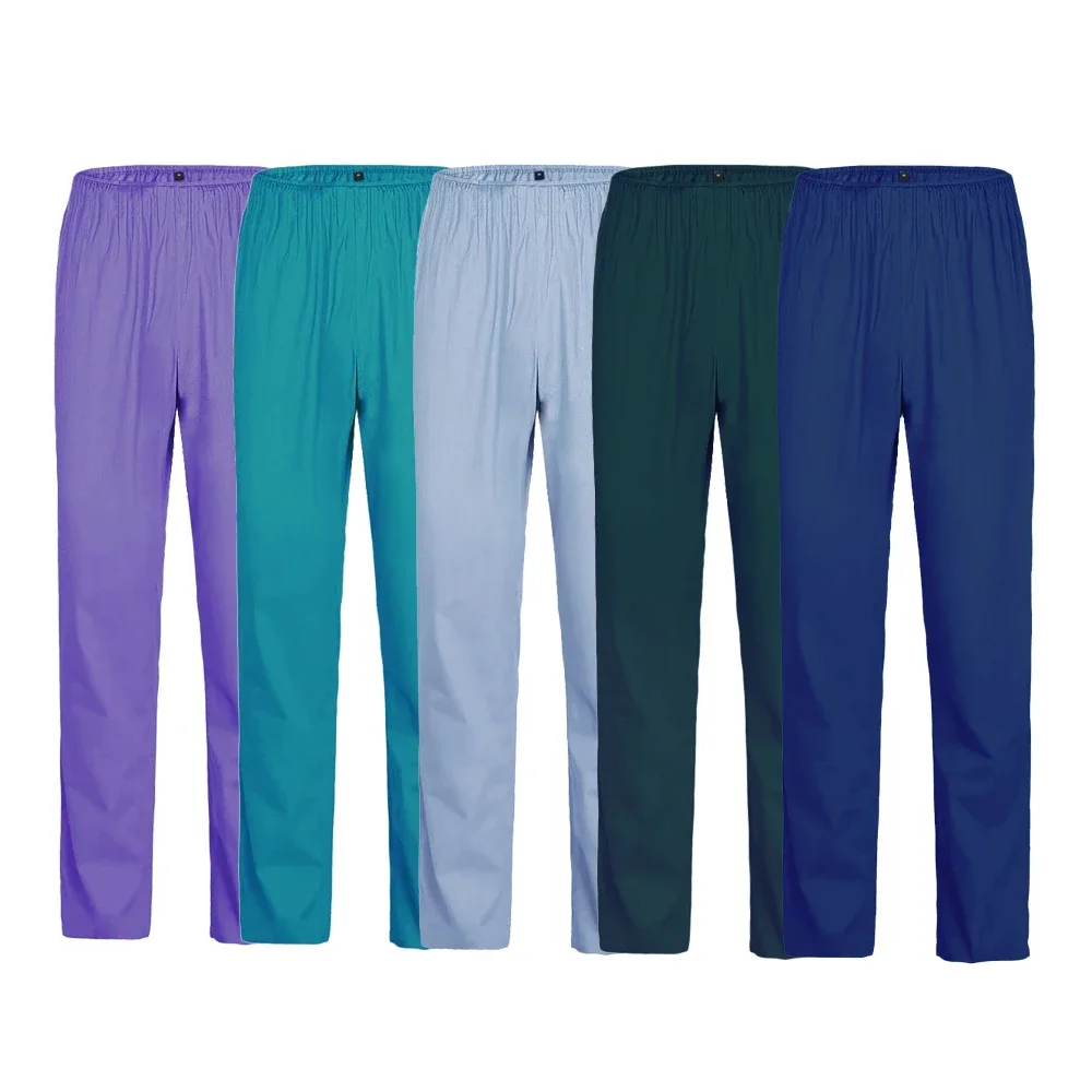 약사 스크럽 바지, 의료 작업복, 간호 남성 여성 하의 작업복, 신축성 허리 바지, 단색 스트레이트 레그 바지