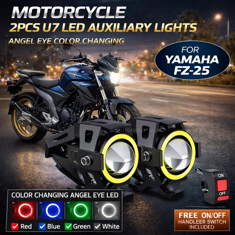 Waterproof Motorcycle LED Headlight 3000LMW U7 Motorbike LED Driving Fog Spot Light with Switch For YAMAHA FZ-25 FZ25 FZ 25