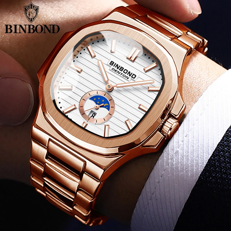 BINBONG B1786 Business Men\'s Watches Quartz Casual Retro Versatile Stainless Steel 30M Waterproof Luminous Luxury Men Watches