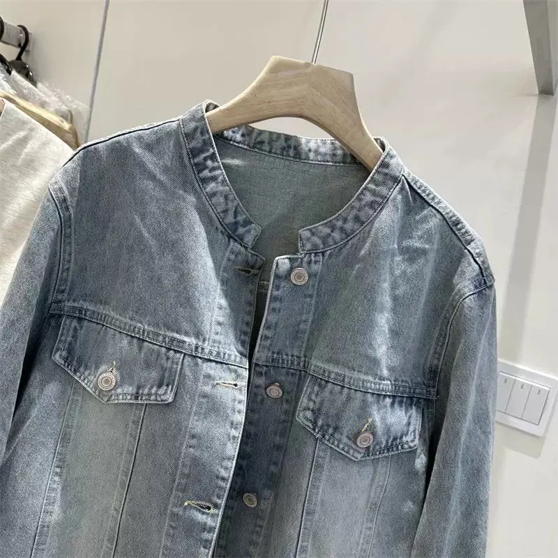Denim jacket women's lace splicing top 2025 spring new design sense small short jacket top trendy