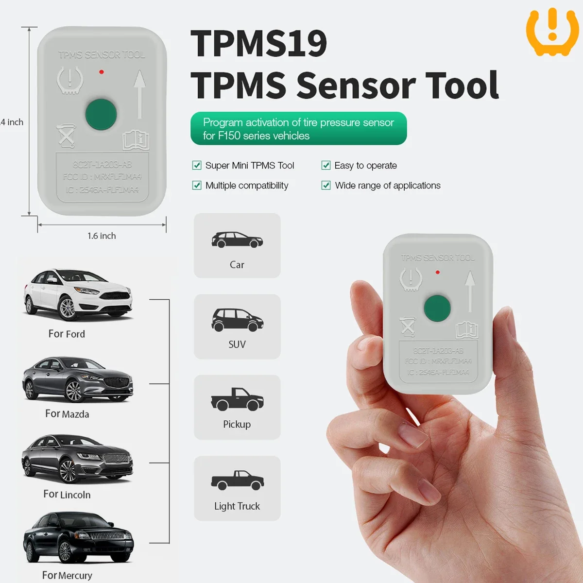 

TPMS 19 TPMS Sensor Tire Presure Monitor Sensor TPMS Reset Tool TPMS19 8C2T1A203AB 8C2Z-1A203-A For Fo-rd