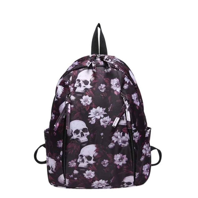 

Gothic Skull Backpack Multi Pocket Nylon Waterproof Rucksack For Women Camping Student Casual Sports Shulder Bag With Handle