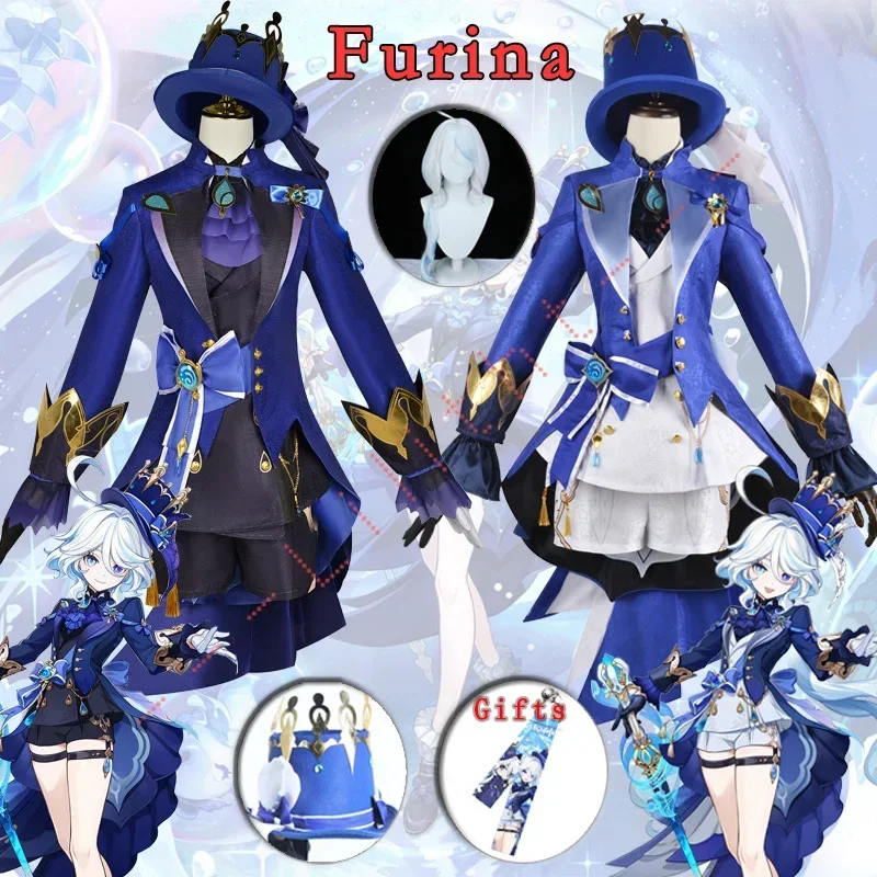 Fontaine furina Focalors cosplay costume Genshin Impact Black White Uniform Wig Hat Comic With New