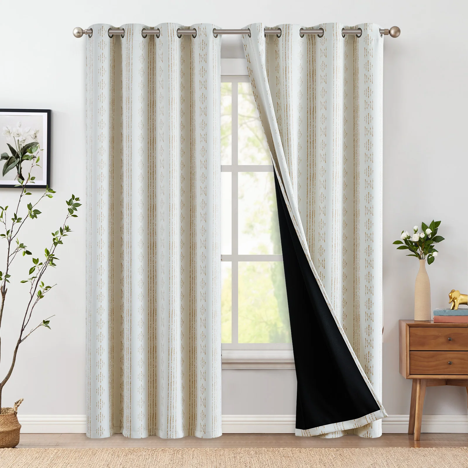 

jinchan Bohemian Blackout Curtain Geometric Printed Grommet Top Room Darkening Thermal Insulated Window Drapes 2 Panels
