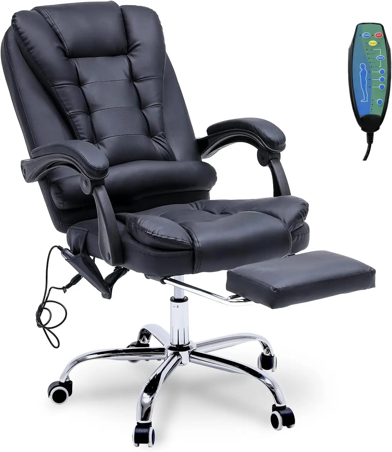 

Reclining Office Chair With Massage, Ergonomic Office Chair W/Foot Rest, Pu Leather Executive Computer Chair W/Heated, Padded