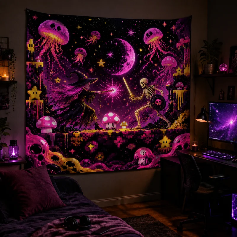 VIKAMA Magic Witch Tapestry, Colorful Starry Sky Female Wizard Wall Hanging, Mysterious Witch Print Tapestry, Home Decor