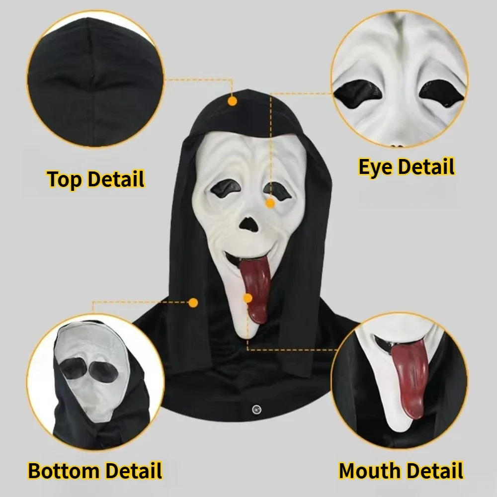 Halloween Cosplay Schreiende Horror-Maske Atmungsaktive Skelett-Maske mit Herausstehender Zunge für Horror-Party Rollenspiel-Requisiten – Detail 4