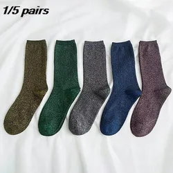 1/5 Pairs Fashion Shiny Glitter Striped Women Socks Cute Kawaii Winter Warm Socks Streetwear Trendy Rocks Sparkled Bright Color
