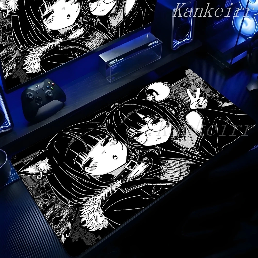 

Large Black White Anime Girl Mouse Pad Gaming Non-Slip Mousepad Keyboard Pad Laptop Computer DeskMat Lock Edge Mouse Carpet