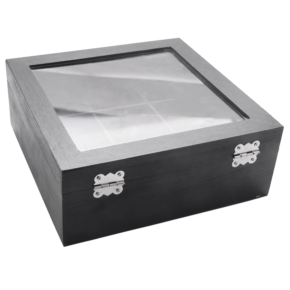 

ABAH-2X Wooden 9 Grids Tea Box Tea Bags Container Storage Box Square Gift Box Case Transparent Top Lid Black