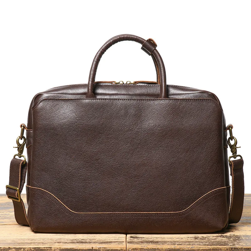 Maletín para hombre, exquisita sensación de gama alta, capa superior de piel de vaca, bolso de cuero genuino, bolso de hombro tipo bandolera de un solo hombro