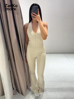 Elegant Backless Blazer Jumpsuit Women Solid Sleeveless Halter Zipper Romper Female 2025 Spring Fall Lady Bodycon Jumpsuits New