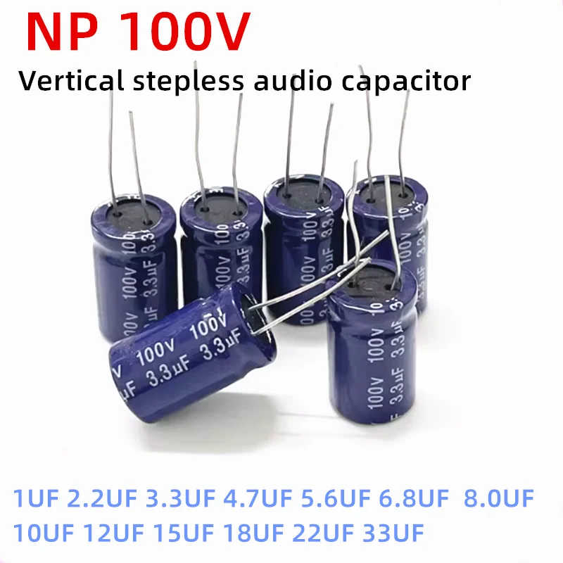 

10 шт. NP 100V вертикальные бесступенчатые аудиоконденсаторы 1.5UF 2.2UF 3.3UF 4.7UF 5.6UF 6.8UF 8.2UF 10UF 12UF 15UF 22UF 33UF 47UF 68UF