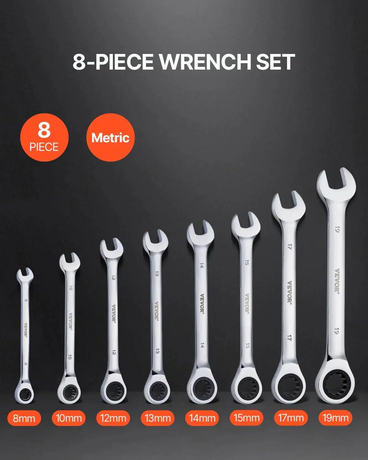 

Succebuy 8/10Pcs Combination Ratcheting Organizer Rack Cr-V Steel Wrench Set Metric Ideal General Household