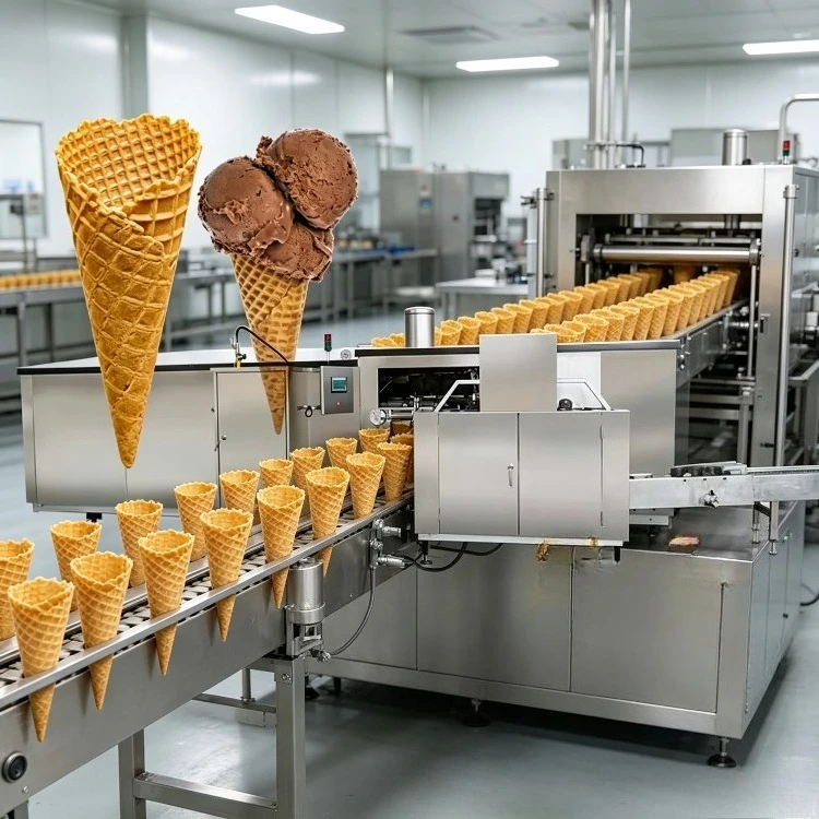 Full Automatic Egg Roll Sugar Cone Production Line Waffle Cone Maker Chocolate Icecream Ice Cream Cone Making Machine