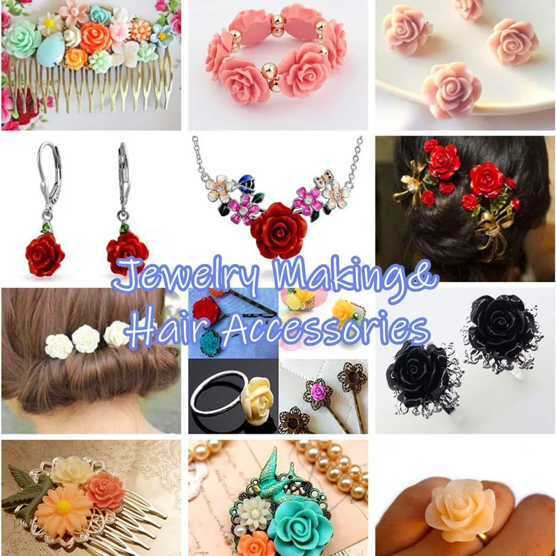 50 peças contas de resina misturadas de flores rosas cabochões com parte traseira lisa enfeite de scrapbooking para artesanato diy fazendo acessórios de cabelo