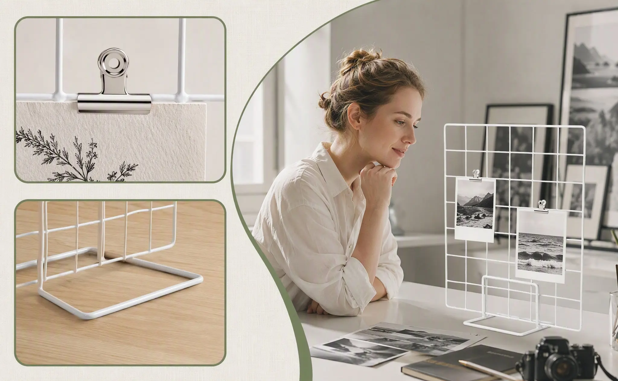 Grid Display Rack Minimalist Desktop Display Stand Countertop Holder Shelf for Artwork Photos Accessories Metal