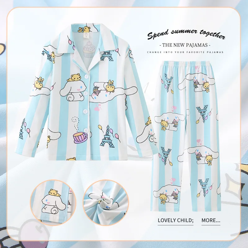 Sanrio Hello Kitty bambini pigiama vestito a maniche lunghe cartone animato Cinnamoroll Kuromi autunno Anime carino pigiameria studente abbigliamento per bambini