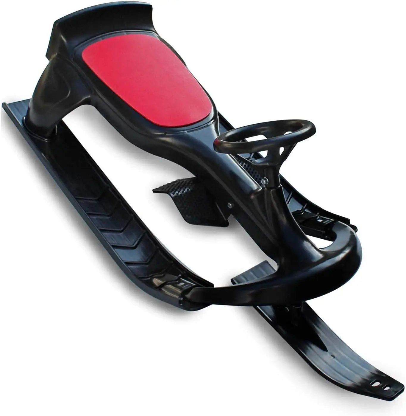 Steering Ski Sled with Brakes Plastic Snow Slider 45 X 20 X 18 Inches High Density Polyethylene Hard Plastic Padded Foam