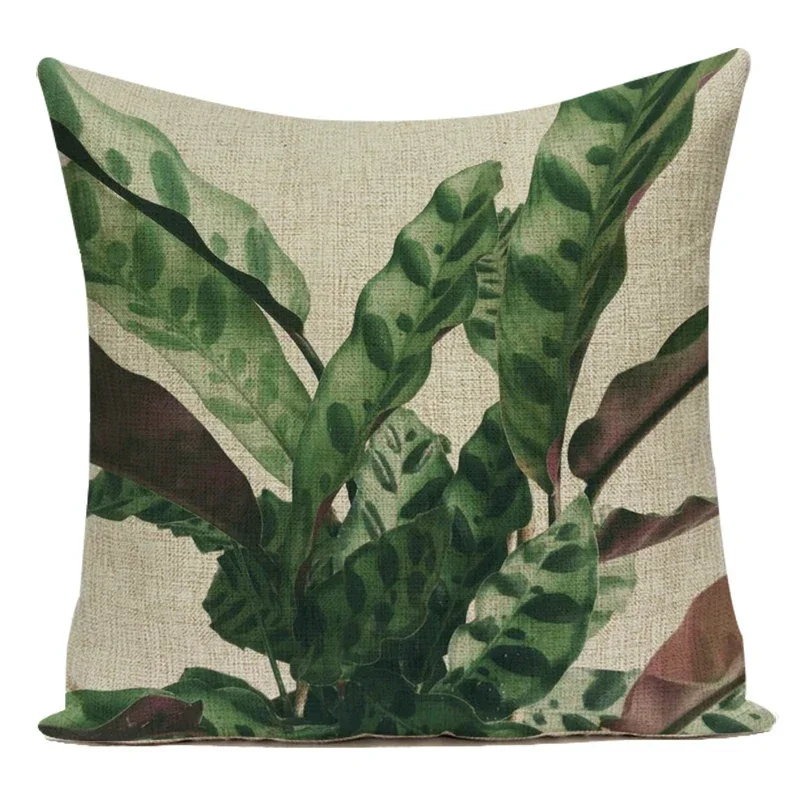 Tropical Plant Leaves Pillowcase Green Palm Cactus Printed Pillows Cover Letters Simple Cushions Cover for Sofa Seat Home Decor