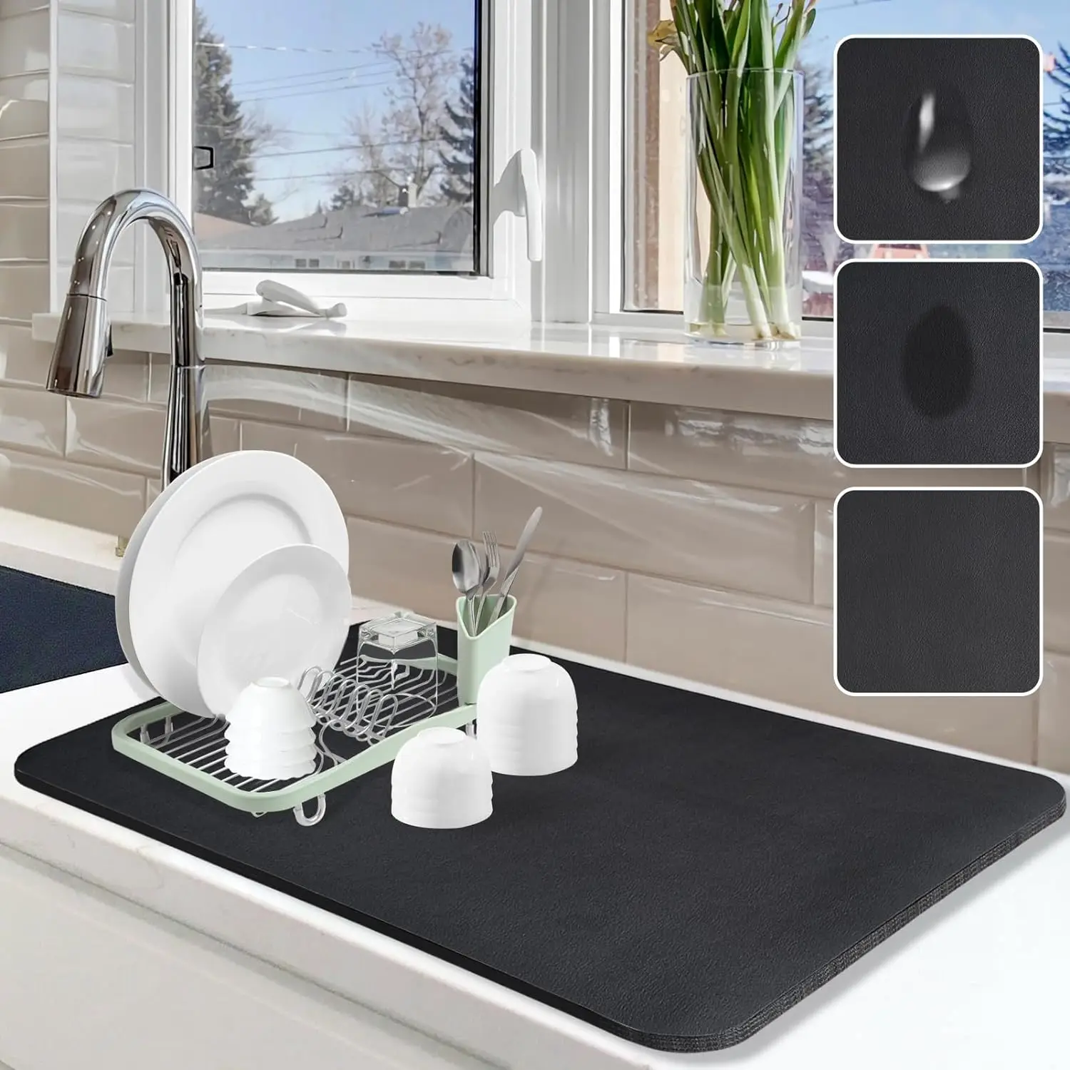 Super Absorbent Rubber Kitchen Absorbent Mat Anti-Slip Draining Coffee Dish Drying Tableware Mat Quick Dry Bathroom Drain Pad