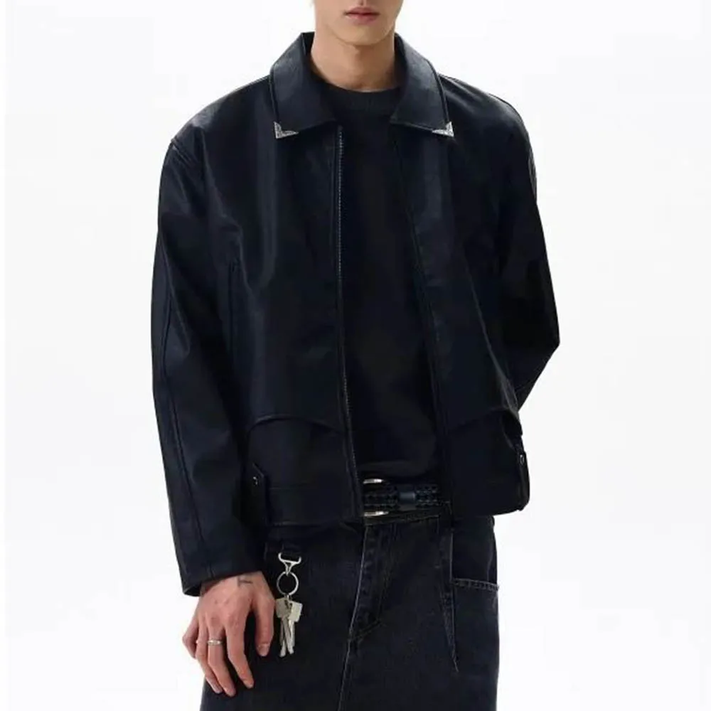 

Осенняя новая мужская куртка из искусственной кожи с длинными рукавами, американский ретро-модный тренд, уличный хип-хоп, свободные повседневные нишевые мужские топы 2025