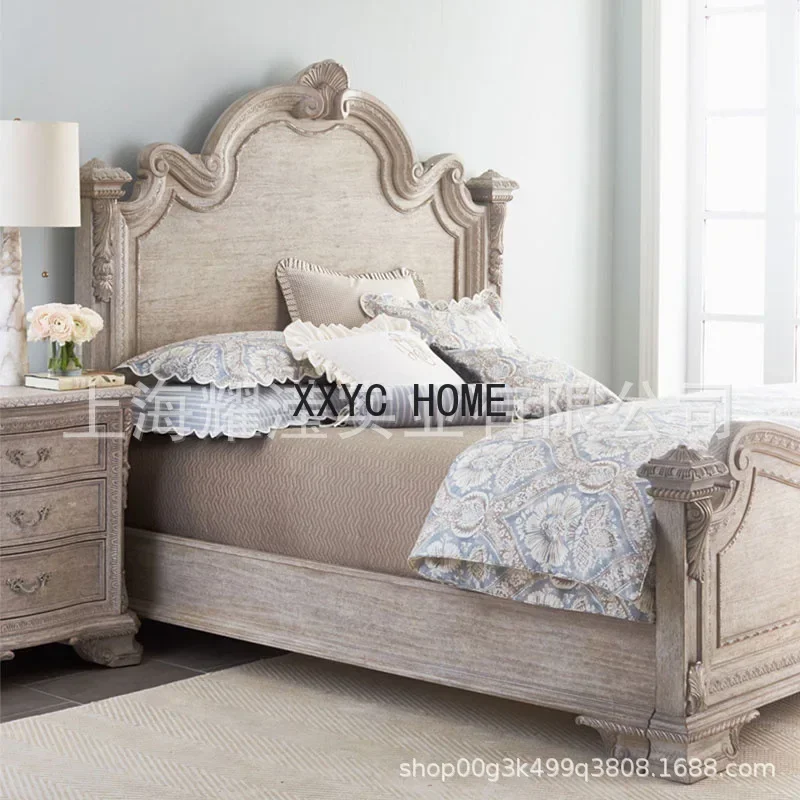 Cama de caixa antiga retrô europeia de madeira maciça