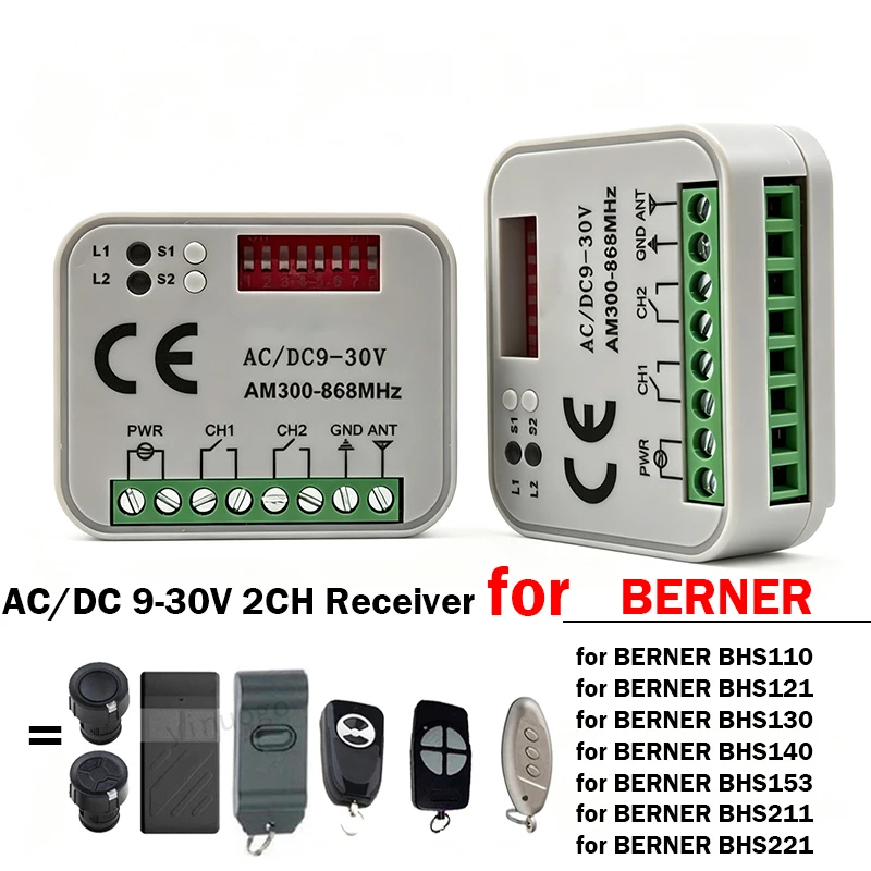 Universal Gate Motor Receiver Compatible with BERNER BHS110 BHS121 BHS130 BHS140 BHS153 BHS211 BHS221 Garage Remote Control