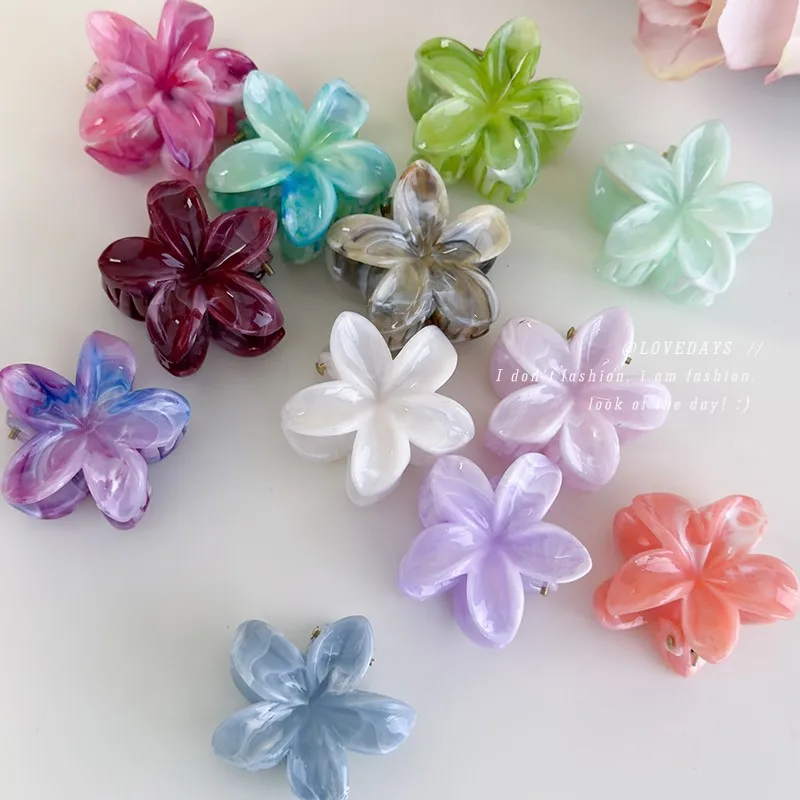 

6pcs Gradient Egg Flower Small Hair Claw Clips Summer Vacation Half Updo Hair Accessories Cute Shark Jaw Clips for Women