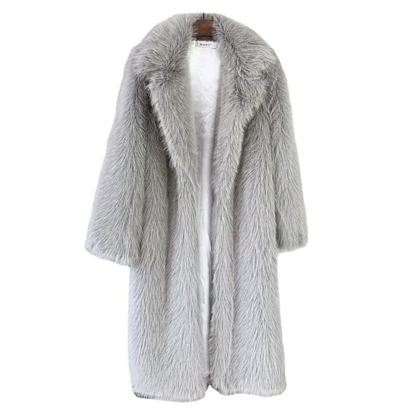 Women Faux Fur Coat Fall-Winter 2024 Thickened Shaggy Warm Jacket Fashion Lapel Long Cardigan Elegant Party Wear Available 4XL