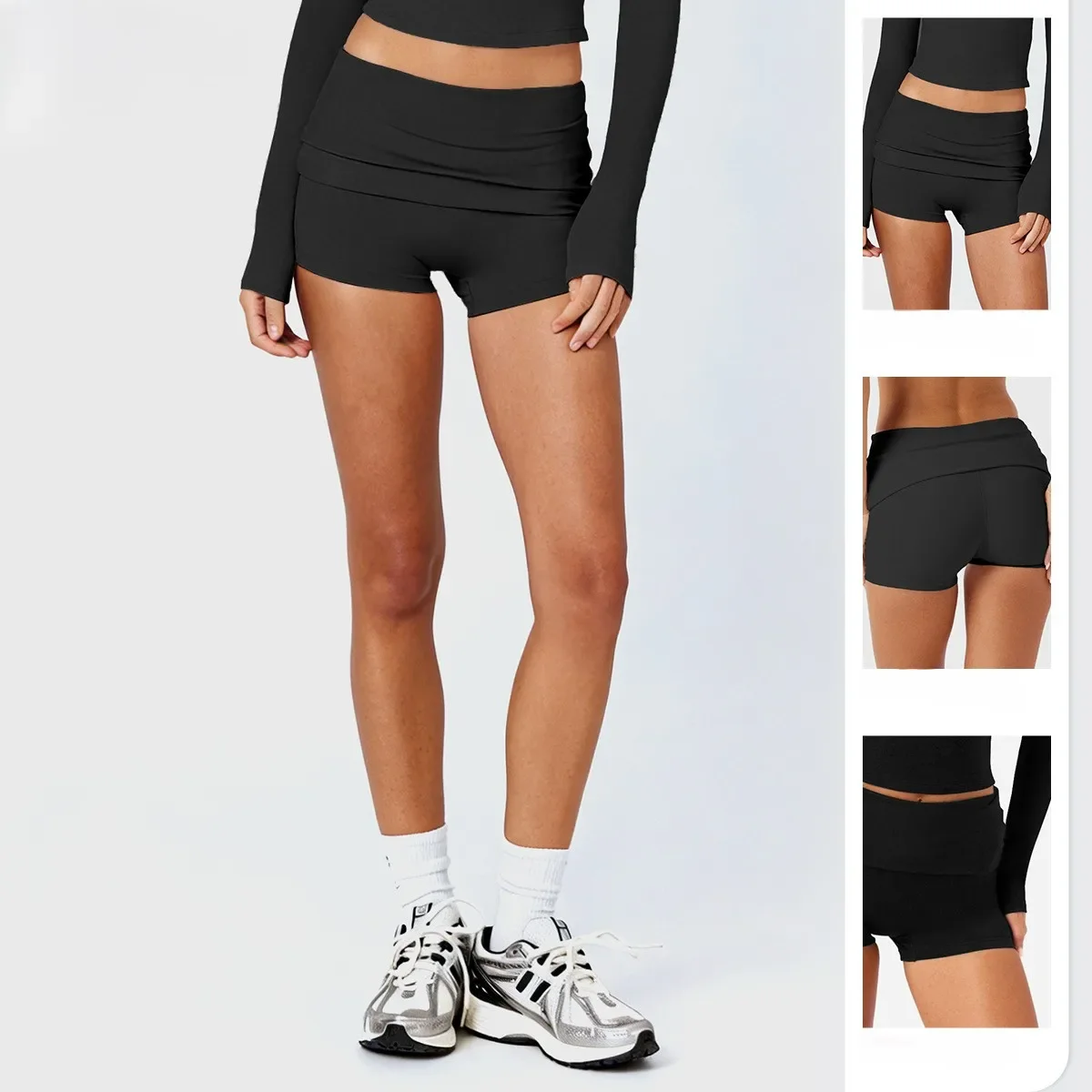 Fold Over Scrunch Butt High Waist Yoga Shorts for Women Running Pilates Training Quick Dry Workout Short Pants Athletic Gym Wear