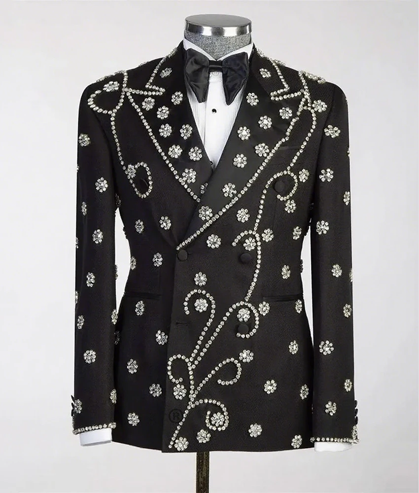 

Luxury Crystal Flowers 2-piece Men's Suit ( Blazer+Pants ) High Quality Performance outfit Wedding Party Dress prom dresses