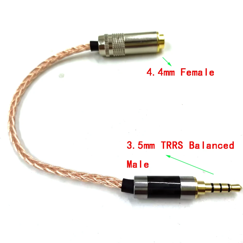 8 Cores 10cm 3.5mm TRRS Male to 4.4mm Female Balanced Adapter  7N OCC  Single Crystal Copper Audio Adapter Cable