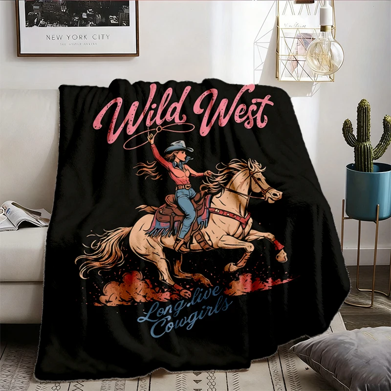 Wild West Long Live Cowgirls Warm Blanket, Retro Western Soft Blanket, Vintage Country Rodeo Cowgirl Comfy Blanket
