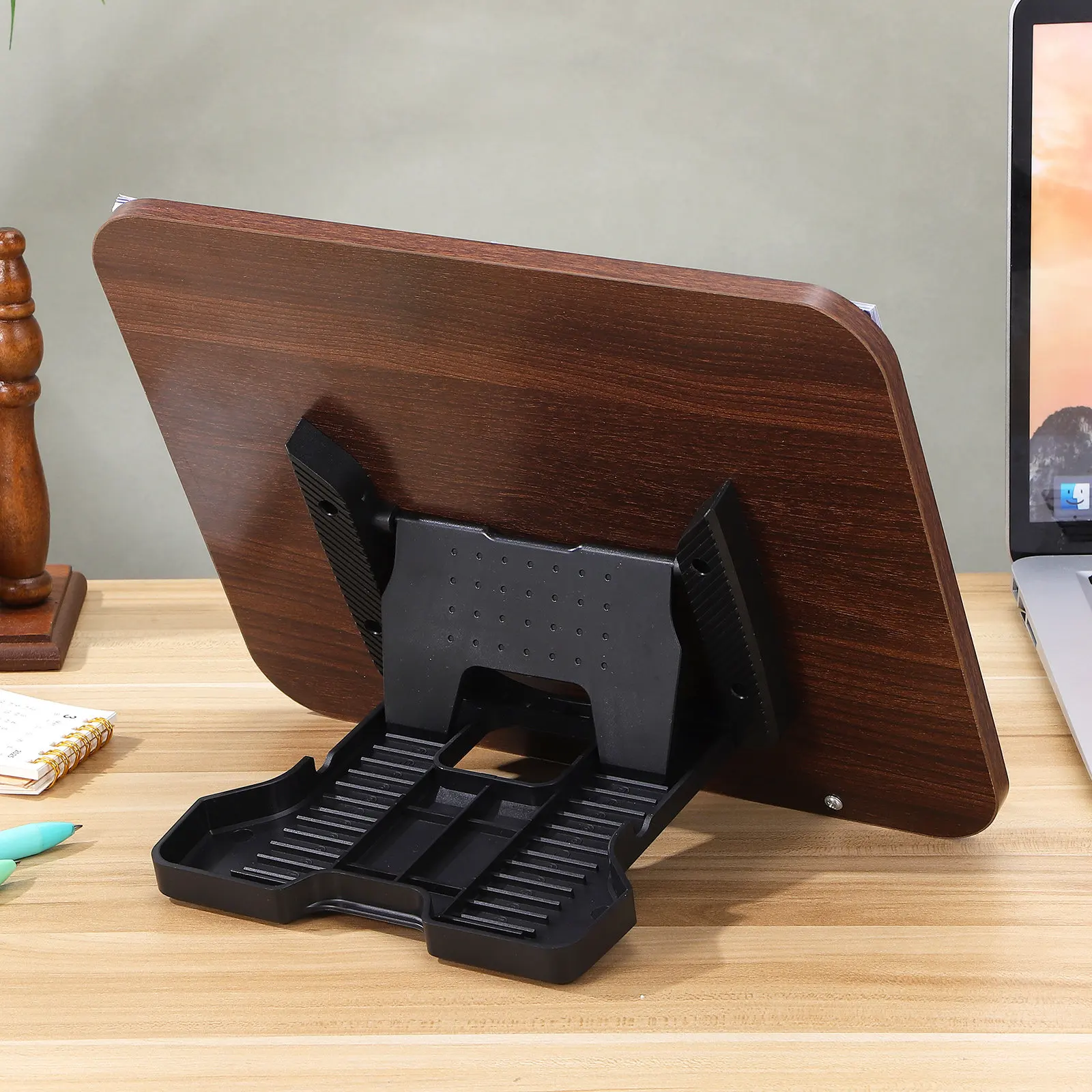 Adjustable Walnut Book Stand for Reading 13-Level Angle Adjustment Elegant Wood Document Holder for Desk Office Library
