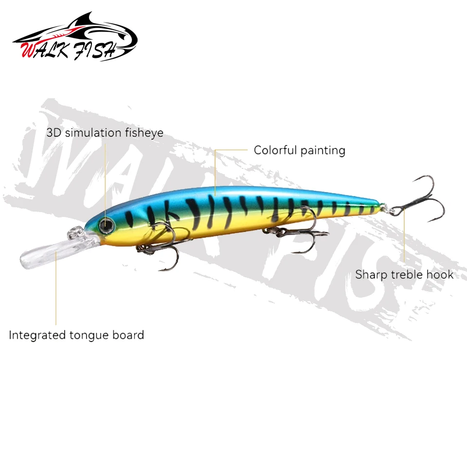 WALK FISH Floating Minnow Fishing Lure 120mm 17g Pike 3 hooks Hard Bait Crank Bait Wobbler Jerkbait Tackle Artificial Hard Lure