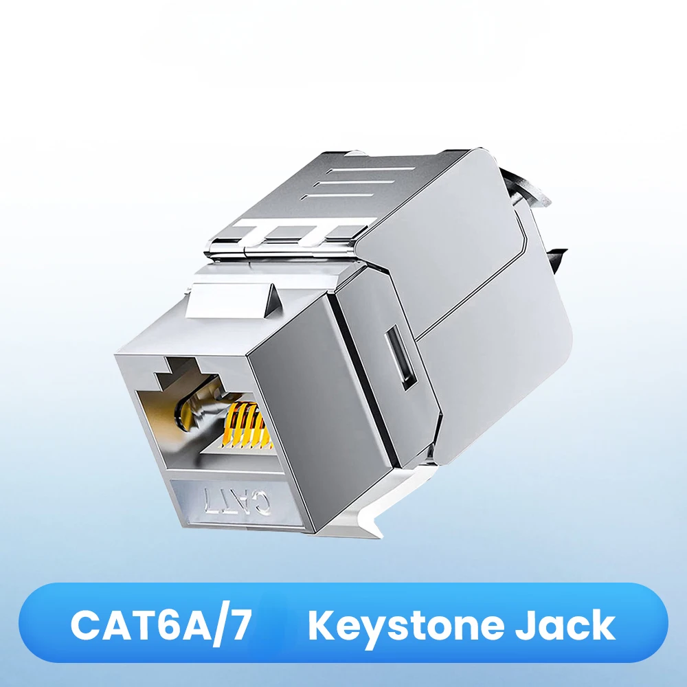 Tool-Less Cat6a Cat7 Keystone Jack RJ45 STP Zinc Alloy Module Coupler 22-26 AWG Shielded Network Ethernet Adapter
