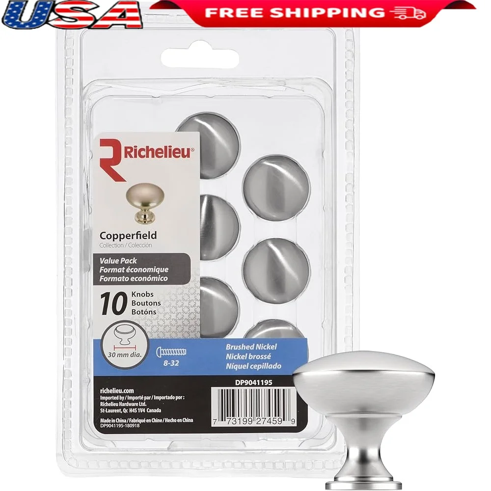 

10-Pack Modern Metal Cabinet Drawer Knob Brushed Nickel Finish Kitchen Bathroom Hardware Easy Installation