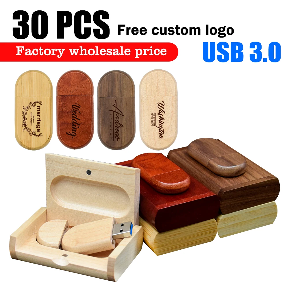30 개/몫 고속 USB 3.0 플래시 드라이브 나무 웨딩 맞춤형 펜 드라이브 실제 용량 메모리 스틱 64GB/32GB/16GB/8GB U 디스크