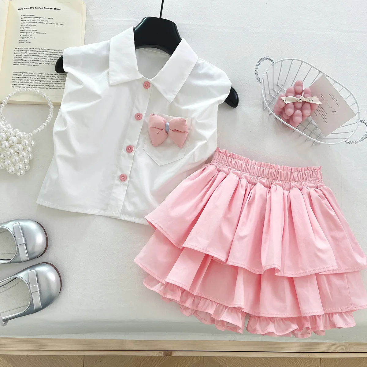 2025 Children's Clothing Shirt Top And Pumpkin Shorts Bottom Layered Skirt 2Pcs Suit For Girls Clothes Cute Summer Daily Sets