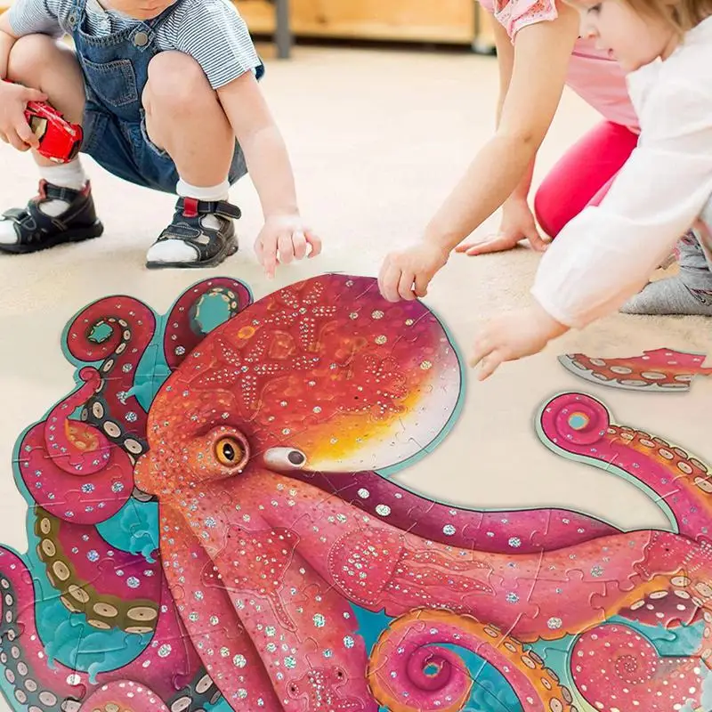 Cartoon Puzzles For Kids Glitter Octopus Floor Puzzle Novelty Sensory Toys Children Development Toys For Fine Motor Skills