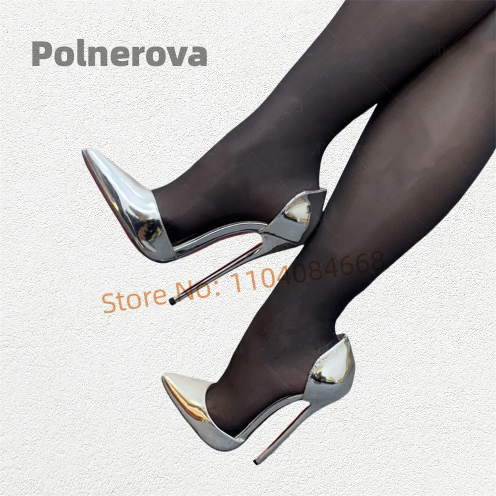 

16Cm High Heels Women's Pumps Silver Patent Leather Shollow Slip On Hollow Stiletto Elegant Dance Office Shoes Spring Autumn