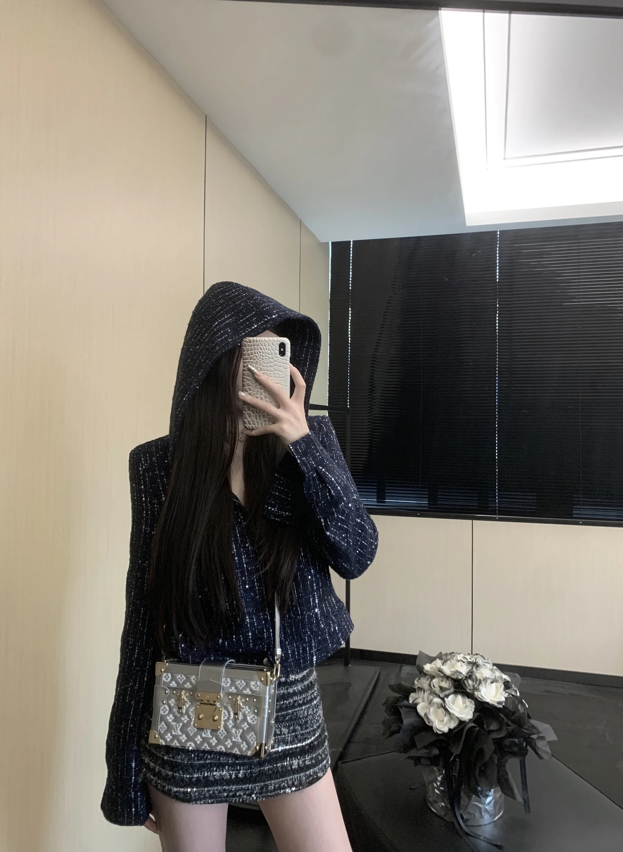 

Blue Silver Tead Hooded Casual Sle Zipper Open Cardigan Jaet Thin Straight Tube V-ne Autumn New Arrival Polyester Fiber
