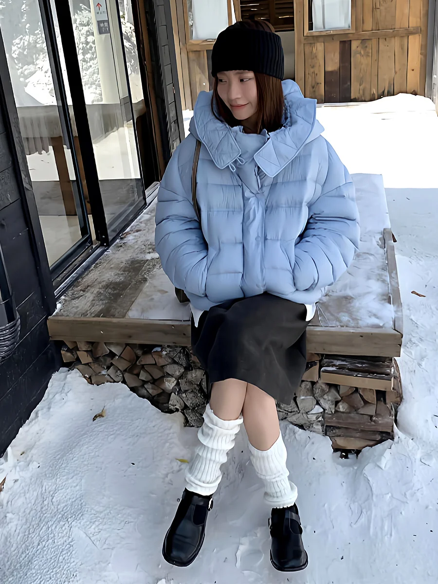 

Синяя женская теплая пуховая куртка-пуховик свободного кроя, повседневная, на зиму, с эффектом облачного пуха