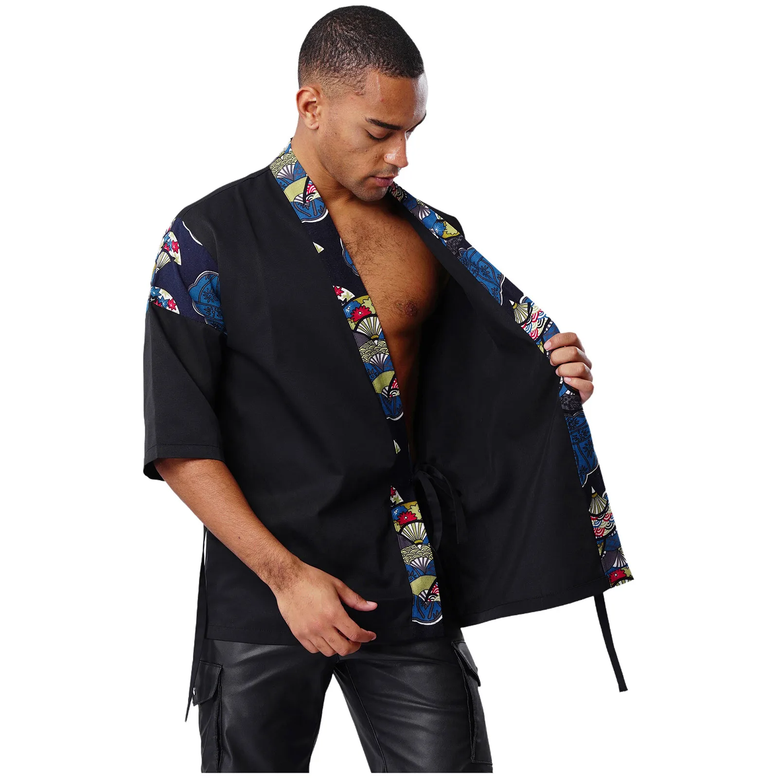 Abrigo de Chef de Sushi japonés para hombre y mujer, chaquetas tipo kimono con cordones y estampado Floral tradicional, ropa de trabajo para cocinero de restaurante y cocina japonesa