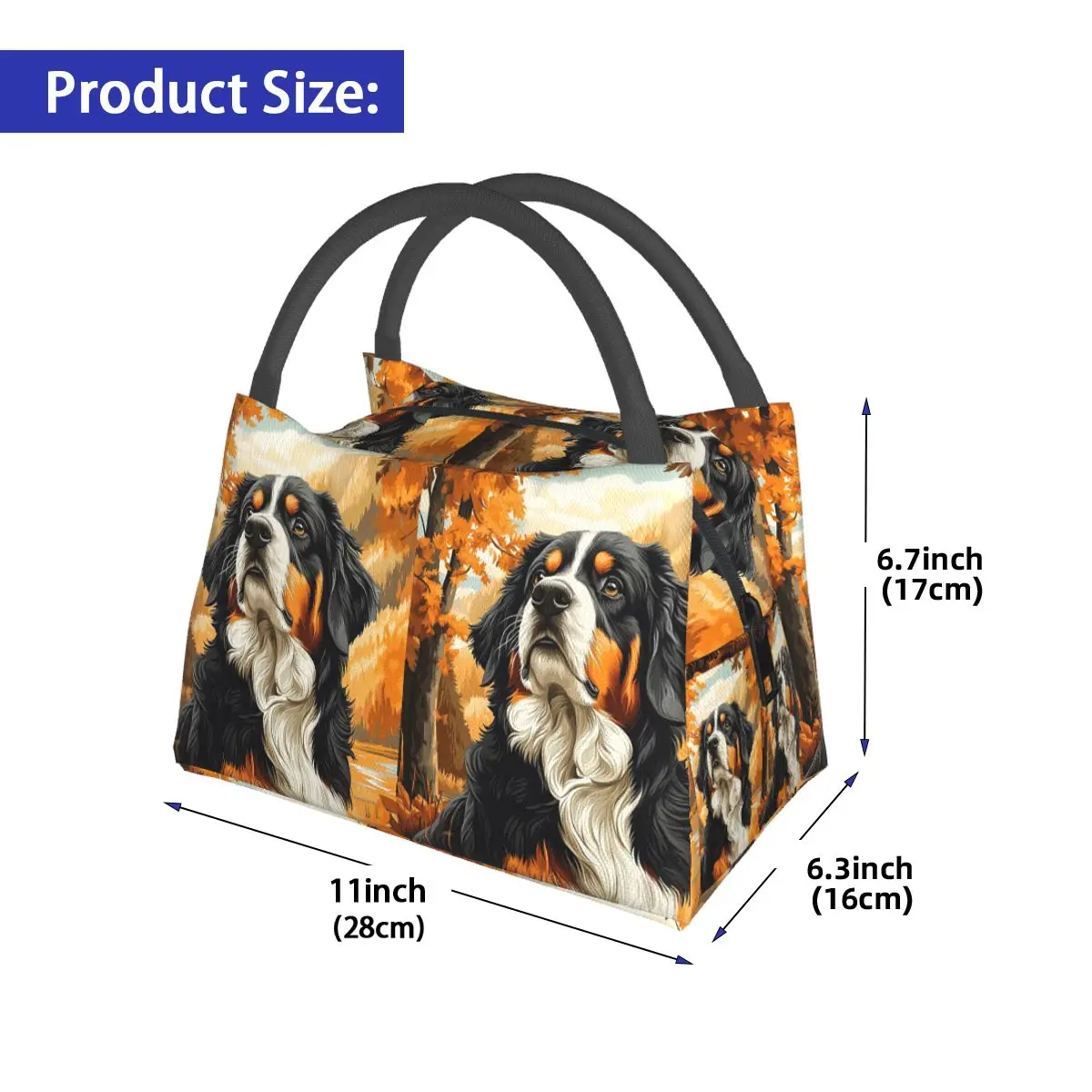 Bernese Mountain Dog In Autumn Insulated Lunch Bag for Women Kids Leakproof Food Boxes Thermal Lunch Box Tote