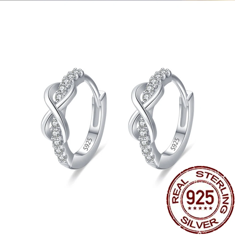 CWWZircons 925 Sterling Silver Fine Wedding Jewelry Infinity Love Zirconia Hoop Earrings for Women Ladies Anniversary Gift SE021