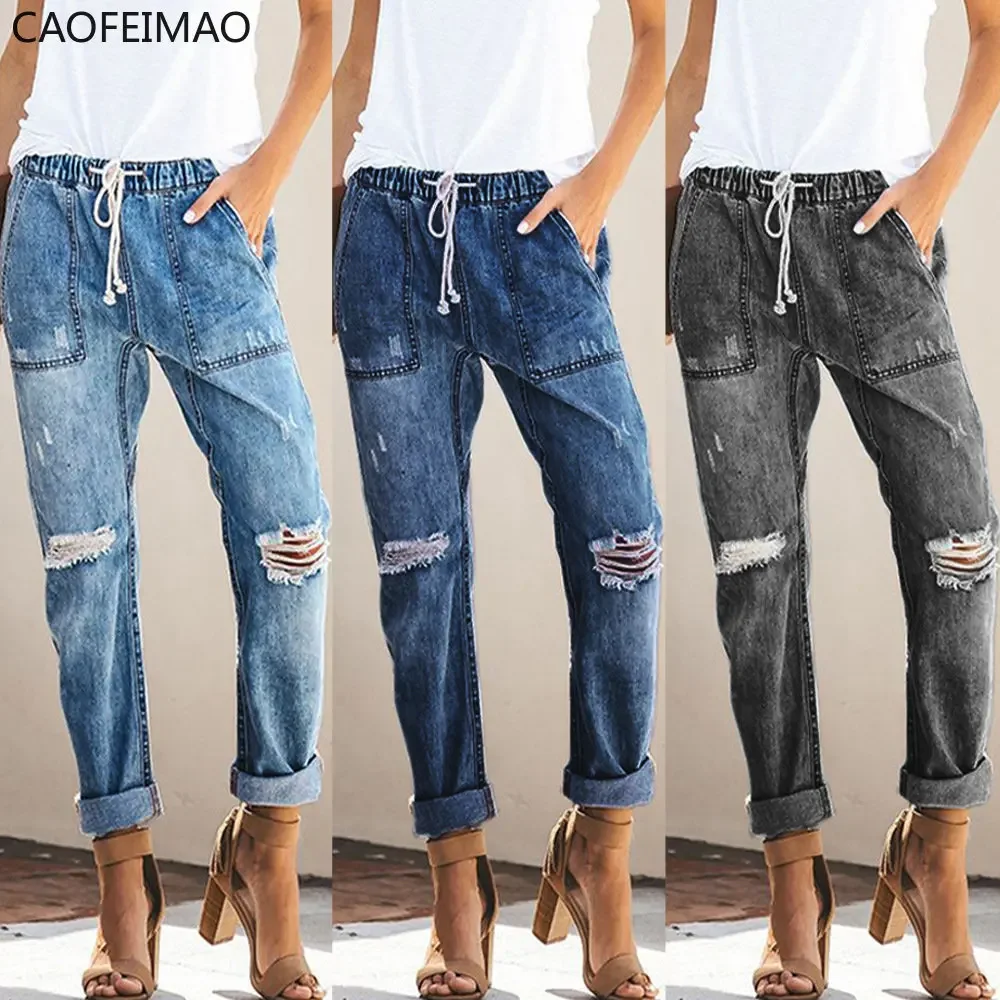 

2025 Pants Vintage Mid Waist Jeans Women Boyfriend Ripped Jeans summer Casual Mom Jeans
