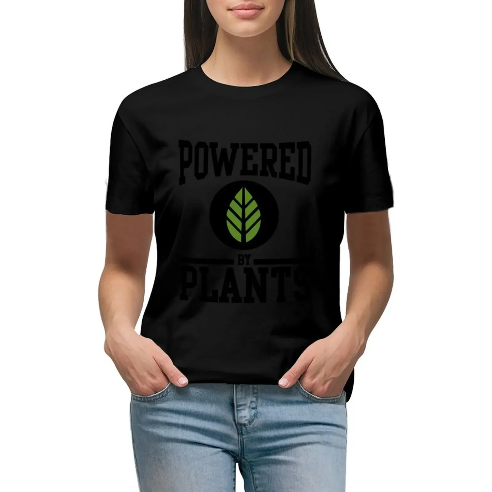 

Powered by plants T-Shirt korean fashion animal print shirt for girls Female clothing t-shirts for Women graphic tees funny